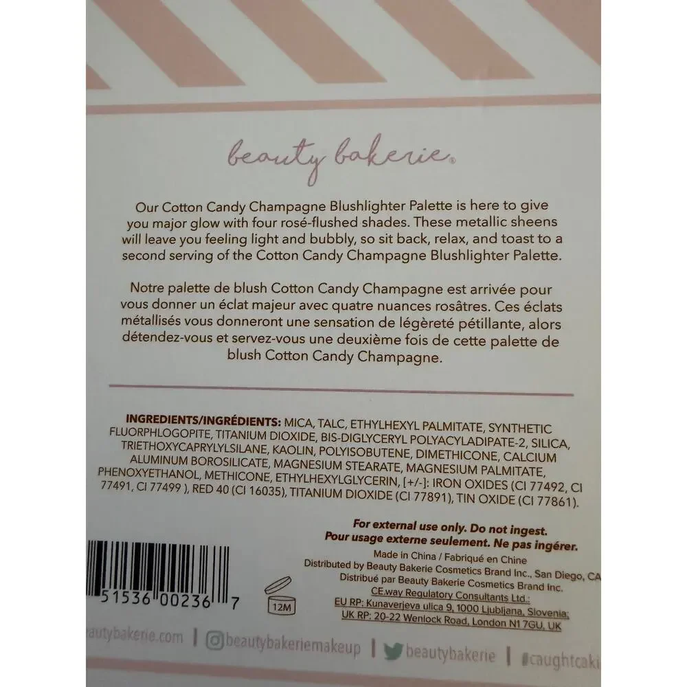 Beauty Bakerie Cotton Candy Champagne Blushlighter Palette New in Box 4 Shades
